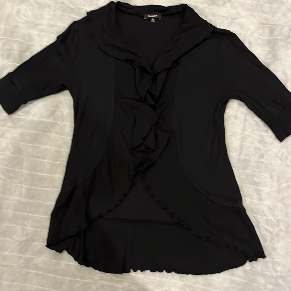 Vintage Y2K Express Black Lightweight Ruffled Shrug Pullover sz Med